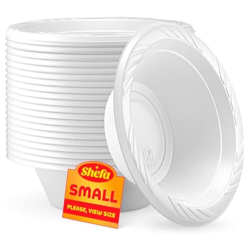 Shefa100 White Bowls - Plastic Bowls for Dessert Reusable & Washable Heavy Duty Dinnerware - Ideal Set for Birthday Parties Camping Catering 5 oz