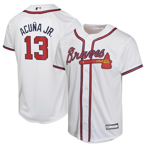 Ronald Acuna Jr. Atlanta Braves MLB Kids Youth 8-20 White Home Player Jersey (US Numeric 14 16 Regular Ronald Acuna Jr. Atlanta Braves White)