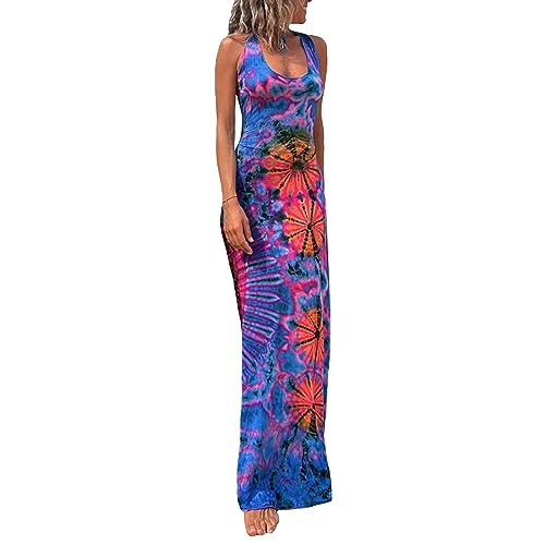 Adoeren Women Y2k Tie Dye Long Dress Sexy Sleeveless Open Back Colorful Maxi Dress Floral Printed Beach Party Sundress3