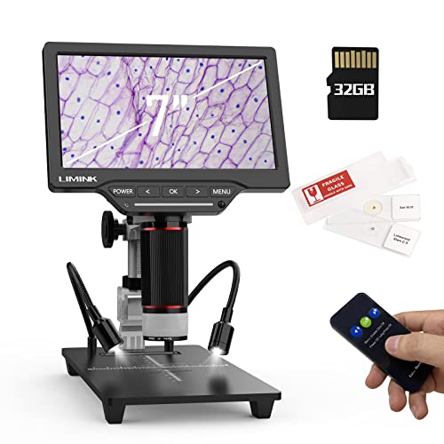 Digital Microscope,LIMINK Coin Microscope 1200X,16MP Coin Micro Soldering Microscope with 7inch HDMI FHD IPS Screen,Dual Touch Dimming,Windows/Mac OS/TV Compatible,32GB