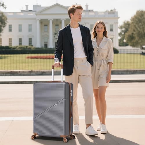 Image of Cosbarn 5 Piece Luggage Sets with Spinner Wheels, Hardshell ABS Suitcase Set with Tsa Lock, Lightweight Hardside Waterproof Travel Suitcases for Men Women, Grey (20 inch /24 inch /28 inch)