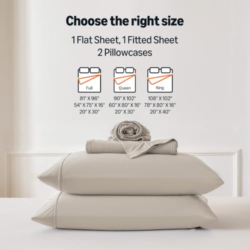 Image of Amazon Basics Jersey Knit 4-Piece Sheet Set, Wrinkle Resistant and Easy Fit, Includes 16 inch Deep Pocket Fitted Sheet, 1 Flat Sheet and 2 Pillowcases, Queen, Beige