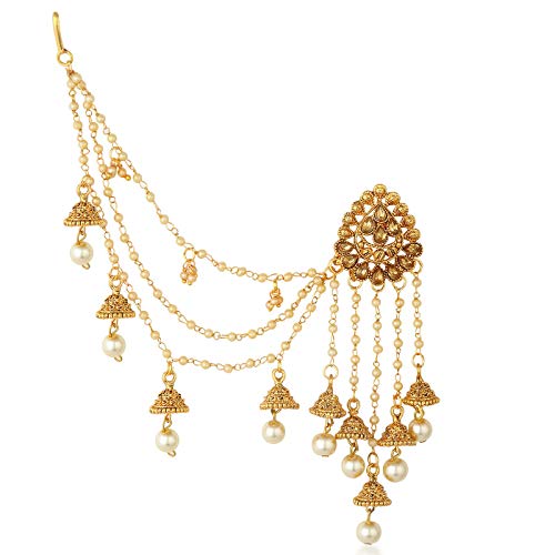 Image of Sukkhi Traditional Brass Gold Plated Wedding Jewellery Bahubali Inspired Long Chain Jhumki Earrings for Women