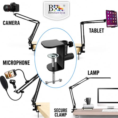 Image of BROLAVIYA Large Desk Base Clamp Mount for Microphone Boom Scissor Arm, Table C Clip for Articulating arm Stand, or Mic Stand Fits Up to 2.36 inch 6cm Thickness