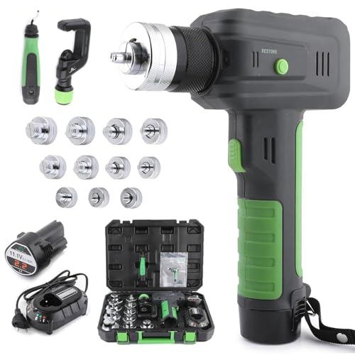 Kit d'extension de tuyau hydraulique, 11 têtes remplaçables de 0,9 cm à 2,8 cm, batterie haute capacité, avec coupe-tuyau pour tuyau en cuivre et aluminium
