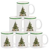 Baderke Set of 6 Christmas Tree Mug 11 oz Assorted Xmas Coffee Mugs Set Holiday Festive Gift Tea Cups for Christmas Hot Cocoa Birthday Party Dishwasher Microwave Safe