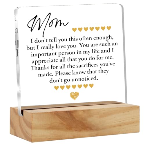 Mom Gifts from Daughter Son - Mothers Day Birthday Gifts for Mom Mama - Thank You Mother Acrylic Plaque Desk Decor Sign 4 x 4 Inches