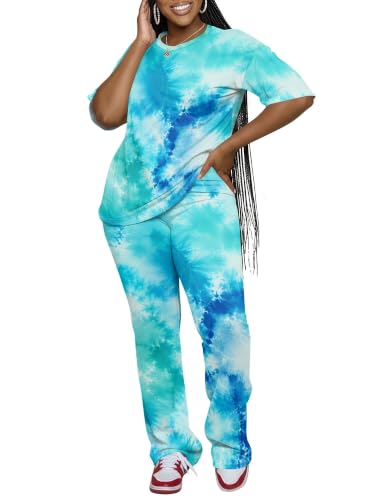 ZCC Two Piece Sets for Women Tie Dye Print Lounge Set Summer Workout Outfit Jogging Pants