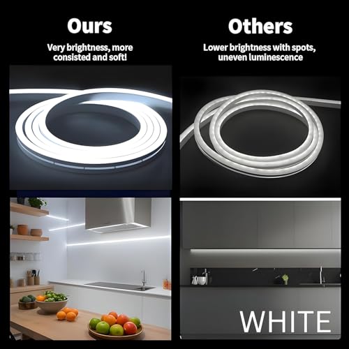 Image of KAVORA 16.4 Feet LED Neon Strip Lights, with 12V Adapter, Waterproof IP65, Silicone Flexible Rope Light for Home Decor | Led Strip Lights | Neon Lights | DIY | (White)