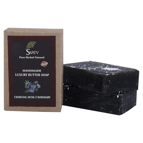 SVATV Soap Charcoal Musk & Rosemary - Best Exfoliating Bar, Traditional Ayurvedic Herbal Soap For All Skin Type - 125 Grams x 2 Bars