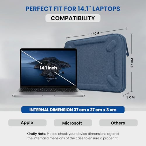 Image of Dyazo 14.1 Inch Hard Shell Laptop Sleeve | Water-Resistant & Shockproof EVA Case with Elastic Carrying Handle | Heavy Duty Protective Bag for MacBook Pro, Dell, HP, Lenovo, ASUS 14 inch Laptops (Blue)