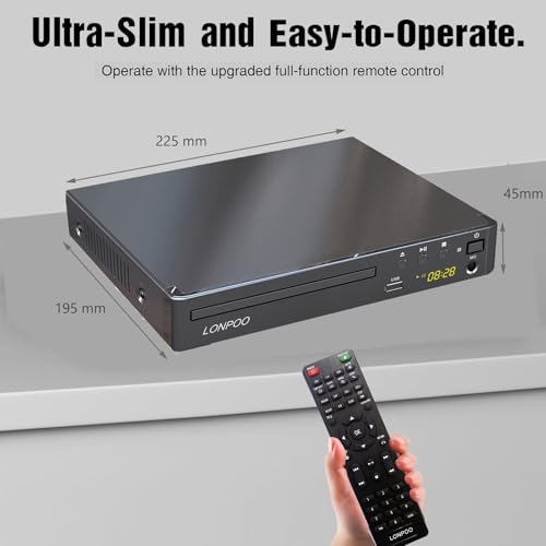 LP-099 DVD-Player für TV, Region-Free DVD Player CD Player mit HDMI-Anschluss (1080p Upscaling), HDMI AV-Ausgang, USB-Eingang, alle Regionen frei integriertes PAL NTSC-System (LP-099)