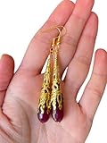 Garnet Earrings - Golden Garnet Earrings - Dangling Crystal Earrings - Drop Crystal Earrings - Birth