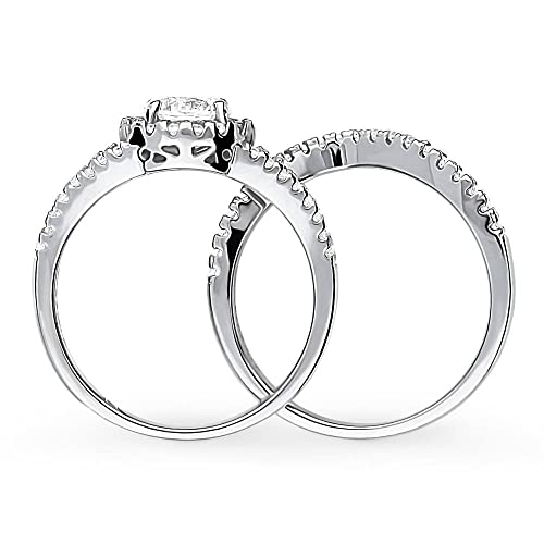 BERRICLE Sterling Silver Halo Wedding Engagement Rings Round Cut Cubic Zirconia CZ Wishbone Split Shank Ring Set for Women, Rhodium Plated4
