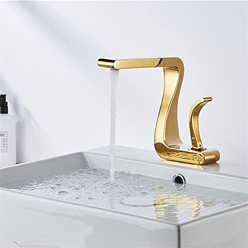 ADITAM Zlewozmywak łazienkowy Złota bateria łazienkowa Mixer Tap, mosiężna bateria umywalkowa, bateria umywalkowa ciepła i zimna, nowa nowoczesna bateria łazienkowa Baterie umywalkowe Double the