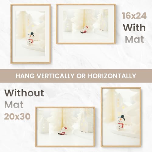 Image of 20x30 Poster Frame, USA-Sourced Natural Oak Wood Picture Collage Frame with HD Tempered Glass, Modern Simple 20 x 30 Wooden Photo Frame Matted to 16x24, Vertical & Horizontal Wall Hanging Display