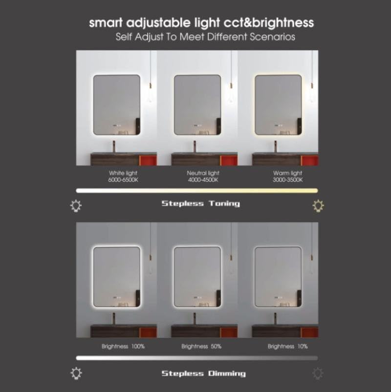 Shadow LED Wall Mirror – 48" (120x80 cm) & 40" (100x60 cm), Rectangular Modern Bathroom Mirror, Aluminum Frame, IP65 Waterproof, Impact-Resistant, High-Power Integrated LED (40")