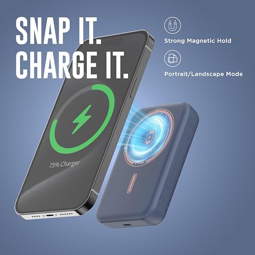 Image of URBN Curve 3 in 1 Wireless Power Bank for iPhone, 10000mAh MagSafe Fast Charging for Apple AirPods, iWatch, iPhone 12 & Above, Android & Other Qi Enabled Devices (Blue)