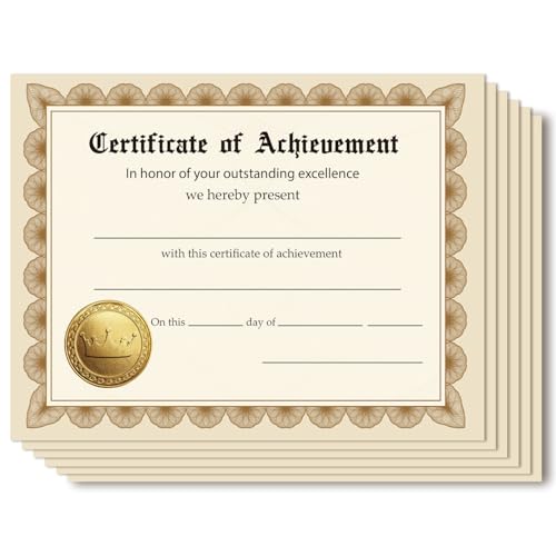 25 Certificate of Achievement, Gold Award Certificates for Students Teachers Parents, 8 x 10 Inches Student Certificates of Recognition, Classroom Teachers Activities Supplies -04