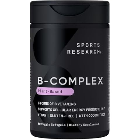 Sports Research Vitamin B-Complex - Full Spectrum of B Vitamins - Plant-Based Vegan-Friendly Formula - 60 Veggie Softgels Cover