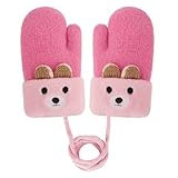 Toddler Baby Knitted Winter Gloves Cable Mittens Cute Cartoon Bear Kids Boys Girls Thermal Thick Fleece Lined Gloves Wool Warm Knit Snow Ski Cold Weather Gloves Children with String Age 0-3Y