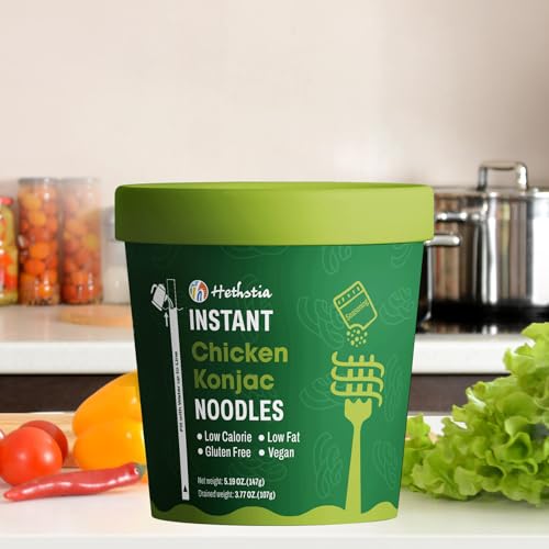 Image of Hethstia Konjac Noodle Chicken Soup, 6-Pack Instant Shirataki Noodle Soup Cups - Low-Calorie, Sugar-Free, Low-Carb, Gluten-Free, 34.32 oz Vegan Konjac Pho Pasta Chicken Broth, Healthy Asian Noodles