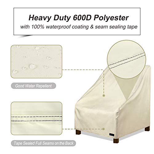 Nettypro Waterproof Patio Chair Covers 4 Pack, 600D Heavy Duty Outdoor Seat Cover, 26W X 28W X 28H Inch, Beige #TOP1