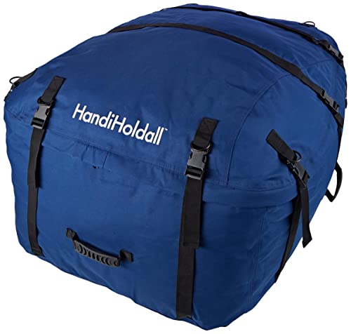 HandiWorld HandiHoldall Large 330 Litres Soft Roof Box; Foldable Weather Resistant Roof Bag with Solid Base; Navy Blue & HRACK HandiRack Universal Car Roof Rack; Quick Fit Heavy-duty Roof Bars; Black