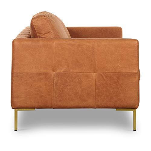 Image of Poly & BARK Calle 90 inch Sofa, Full-Grain Pure-Aniline Italian Leather, Cognac Tan, Brass Legs