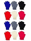 Sumind 12 Pairs Winter Knitted Magic Stretch Gloves Kids Boys Girls Knit Cotton Warm Gloves for Children 5-12 Years