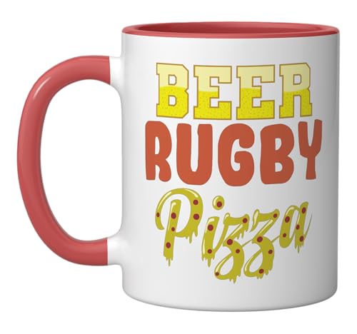 Beer Rugby Pizza Football Player Ceramic Mug Red/White