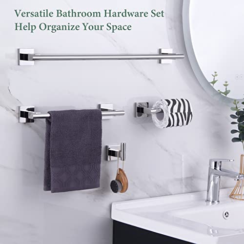 Bathroom Hardware Set 4 Pieces, Suyar Sus304 Stainless Steel Bath Accessory Kit, Include Towel Hook, Toilet Paper Holder, Hand Towel Holder, Towel Bar Wall Mounted Polished Chrome #TOP2