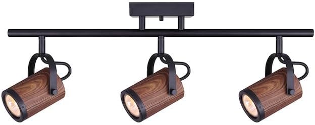 Canarm Mirari IT698B03BKW10 Track Light - 3-Light, 50W GU10, 23" Wide, Black and Faux Wood Finish, Easy Connect, Versatile Lighting for Kitchens, Living Rooms