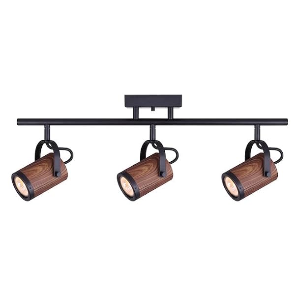 Canarm Mirari IT698B03BKW10 Track Light - 3-Light, 50W GU10, 23" Wide, Black and Faux Wood Finish, Easy Connect, Versatile Lighting for Kitchens, Living Rooms by Canarm Ltd - Used condition - CA$37.20