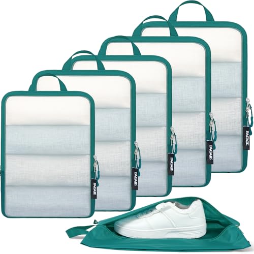 BAGAIL 4 Set/6 Set Ultralight Compression Packing Cubes Packing Organizer for Travel Accessories Luggage Suitcase Backpack(70D FullMesh 6Set Teal)