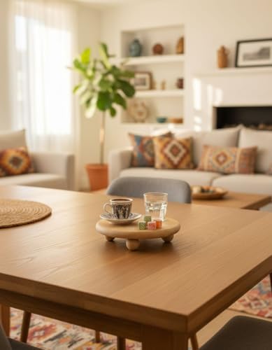 Doğal Ahşap Ayaklı Sunumluk ve Dekoratif Stand Koleksiyonu - Misket Ayaklı Banyo ve Mutfak Tezgah Üstü Düzenleyici Tepsi - Kahve ve İkram Sunum Yükselticisi (Model 3) - Görsel 3