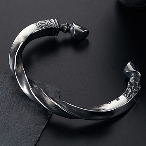 Serired Men Titanium Steel Viking Horseshoe War Bangle, Vintage Simple C-Shaped Open Mobius Ring Twist Bracelet, Cool Adjusted Cuff Wrist Jewelry #TOP1