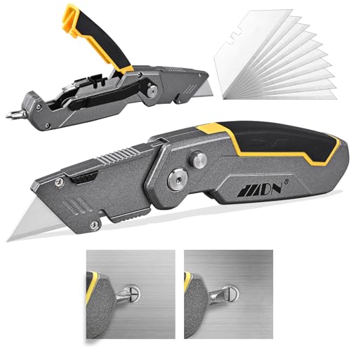 MOPUBZO Cutter Professionnel – Cutter Pliant avec 2+10 Lames SK5, Tournevis Cruciforme et Plat, Idéal pour Couper Tapis, Tissu, Cuir, PVC, Carton, Papier