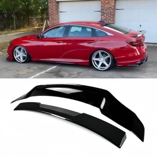 Oasiland Rear & Roof Spoiler Compatible with Honda Accord 2018-2022, R Style Duckbill High Kick Trunk Wing Lip & Roof Wing (Glossy Black)