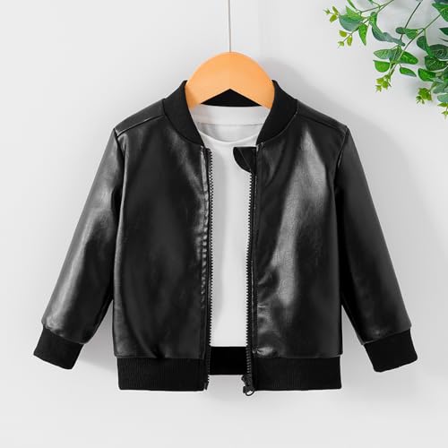 Toddler Boys Autumn Leather Jacket Solid Color Long Sleeve O Neck Zip Up Coat Outwear2