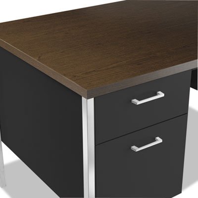 Alera Double Pedestal Desk - Rectangle - 4 Legs - 5 Drawers - 2 Pedestals - 60 X 30 X 29.5 - Steel, Aluminum, Steel - Black Base, Walnut Top #TOP1
