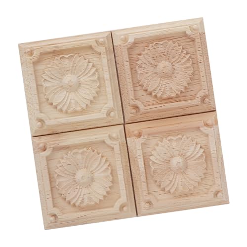 Alomejor Autocollant à Carreaux Exquis de Sculpture sur Bois pour la Décoration de Meubles, 4 Pièces, Applique de Sculpture sur Bois en Caoutchouc pour la Maison, L'hôtel-A, B, C, D (Style 4)