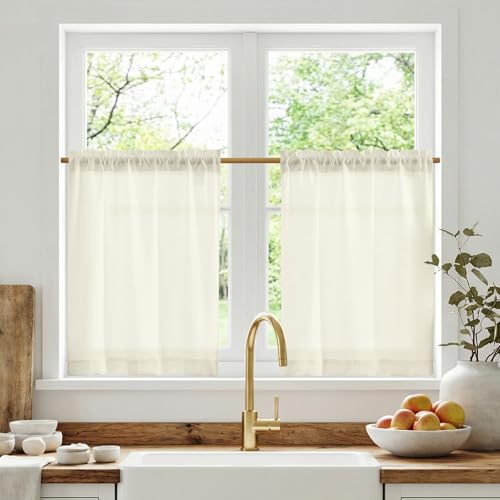 Lazzzy Linen Ivory Kitchen Cafe Curtains 24 Inch Length 2 Panels Natural by Lazzzy - Used condition - CA$21.26