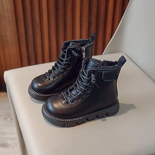 Girls Kids Winter Combat Boots Side Zipper Lace up Faux Fur Ankle Boots Waterproof Non Slip High Top Botties3