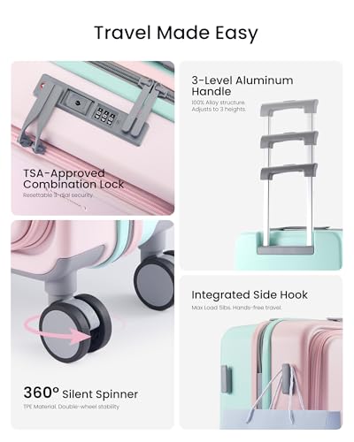 LOVEVOOK Hard Shell Carry On Luggage 22x14x9 Airline Approved,22 Inch Cute Carry On Suitcase with Spinner Wheel TSA Lock,Lightweight Travel Luggage Rolling Suitcase,Gifts for Men Women,Pink-Mint green