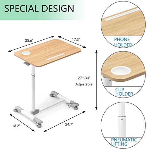 ETHU Overbed Table with Wheels, Rolling Tray Table, Hospital Bed Table, Adjustable Overbed Bedside Rolling Laptop Table