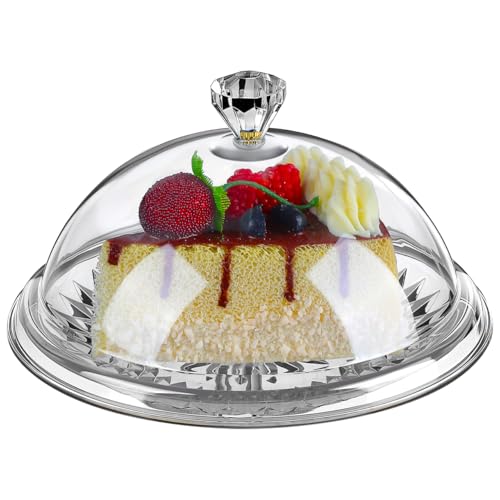 ifundom Acrylic Cake Stand with Dome Lid Clear Plastic Dessert Plate Cover