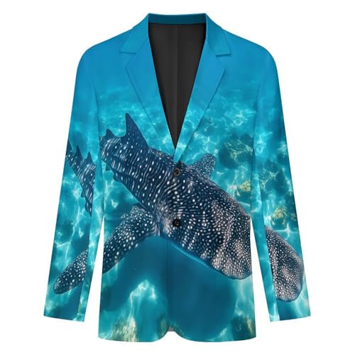 Whale Shark Ocean Men's Slim Suit Long-Sleeve Prom Tuxedo Classic Two Button Business Jacket4