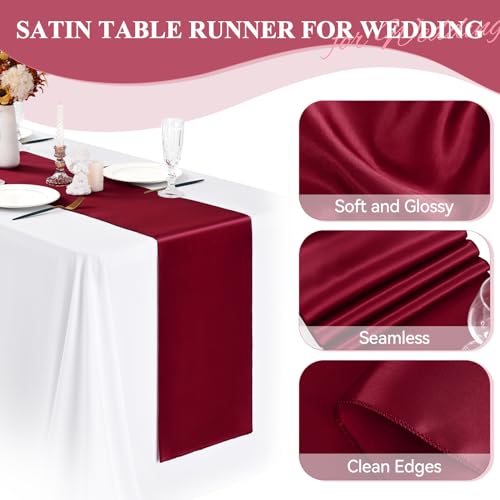 LOKUME 12 Pack Burgundy Table Runner 12x108inch Long Satin Table Runner by LOKUME - Used condition - Image 4