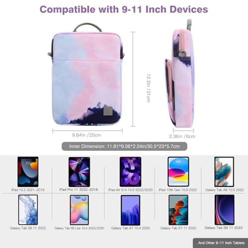 Image of Dadanism 9-11 inch Tablet Sleeve Shoulder Bag Carrying Case with Handle for iPad 9 /8 /7th 10.2, iPad Pro 11 M4 M2, iPad Air 11 inch, iPad Air 5 /4 10.9, iPad 10th Gen 10.9, Galaxy Tab A9+ /S9 FE, Blue-Pink